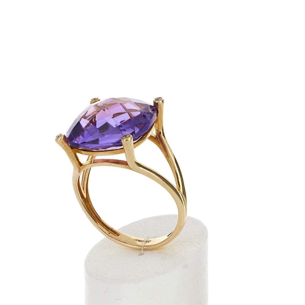 Bague or 375 jaune améthyste et diamants - vue 3