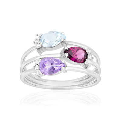 Bague or 375 blanc pierres fines