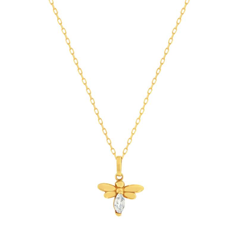 Collier or 375 jaune libellule et zirconias 45 cm - vue 1