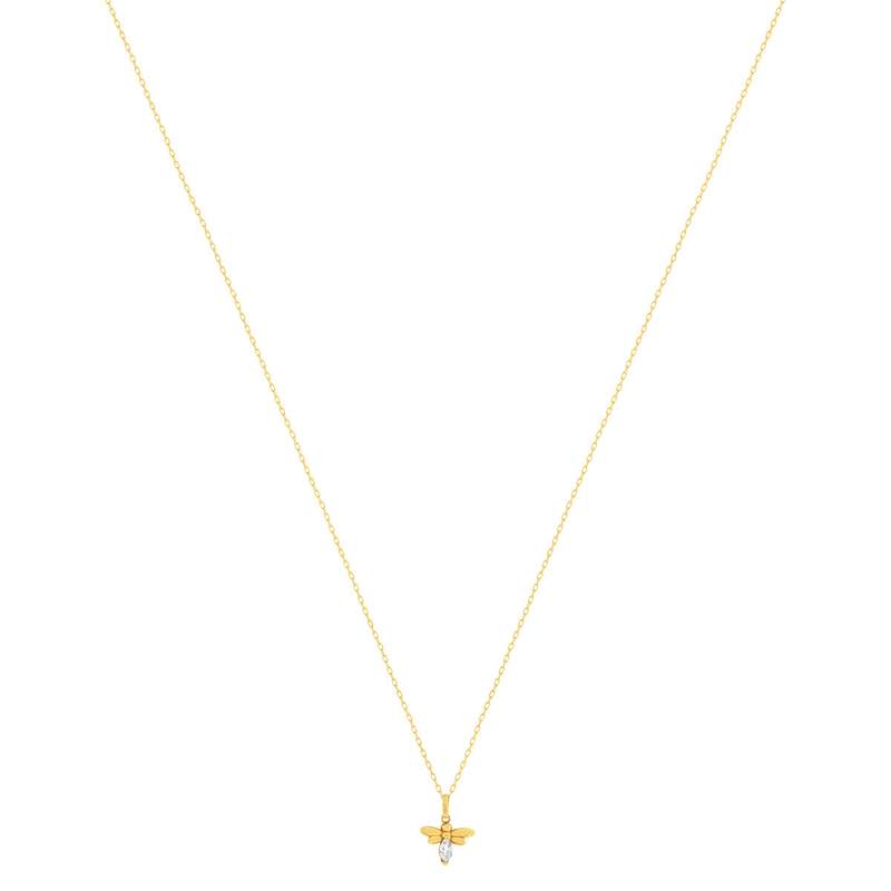 Collier or 375 jaune libellule et zirconias 45 cm - vue 2