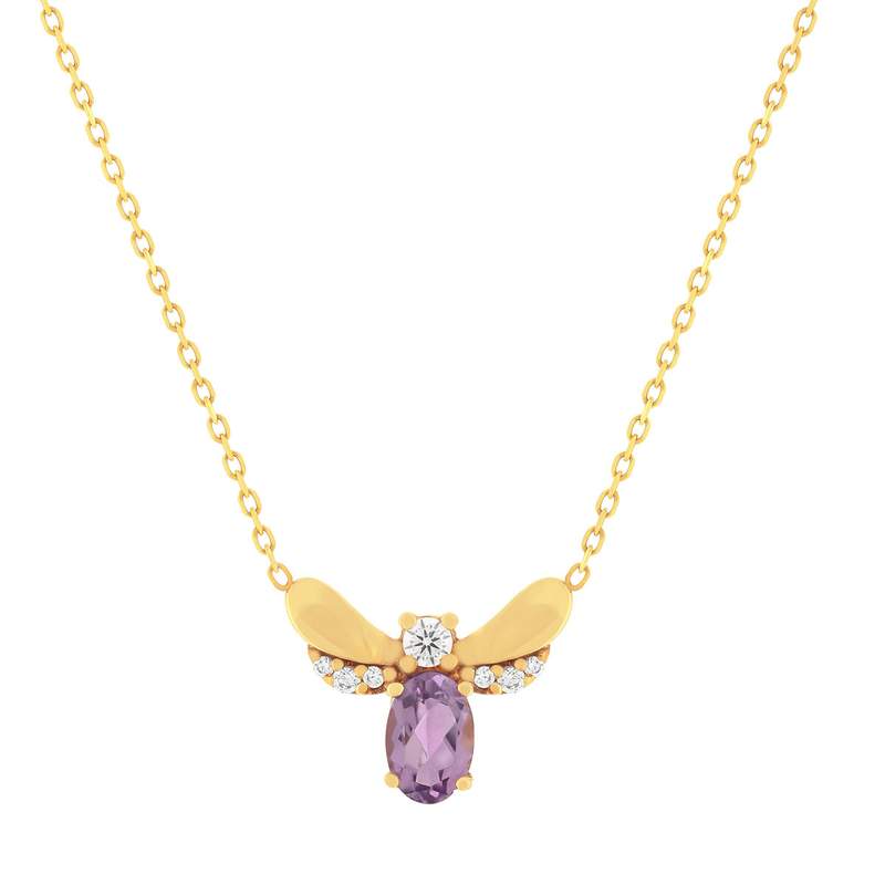 Collier or 375 jaune améthyste  et zirconias 45 cm - vue 1