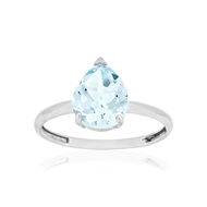 Bague or 375 blanc topaze bleue traitée