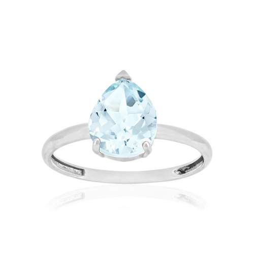 Bague or 375 blanc topaze bleue traitée