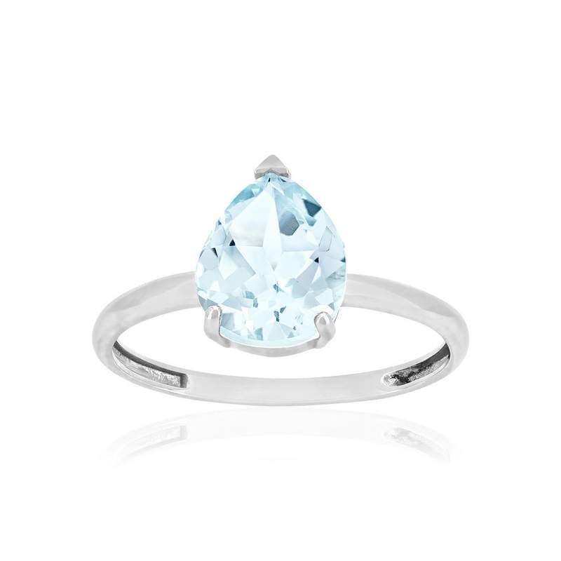 Bague or 375 blanc topaze bleue traitée - vue 1