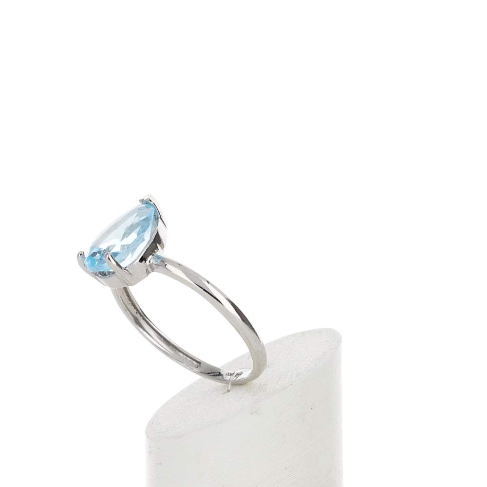 Bague or 375 blanc topaze bleue traitée - vue 5