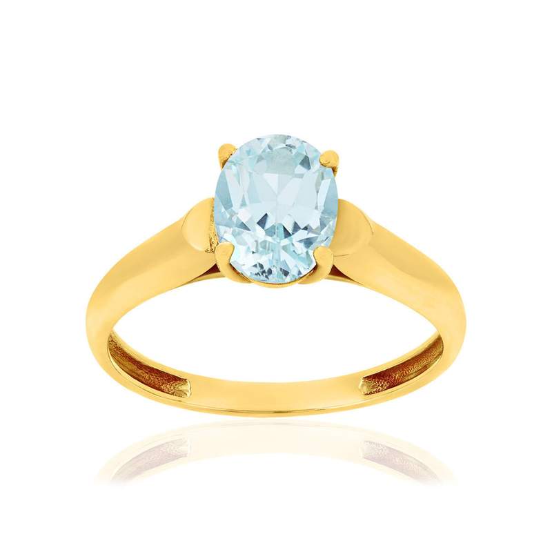 Bague or 375 jaune topaze bleue traitée - vue 1