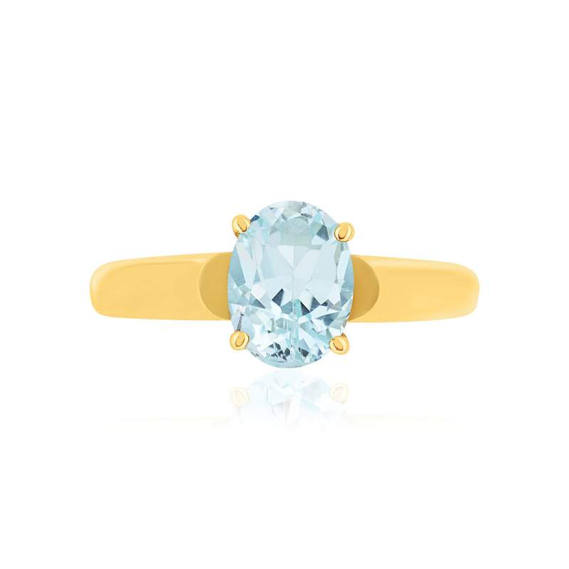 Bague or 375 jaune topaze bleue traitée - vue 3