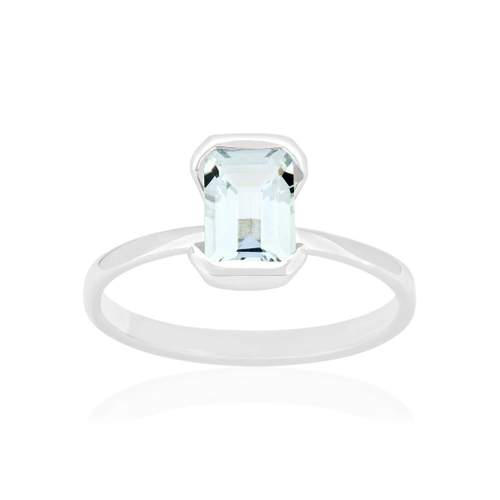 Bague or 375 blanc topaze bleue traitée
