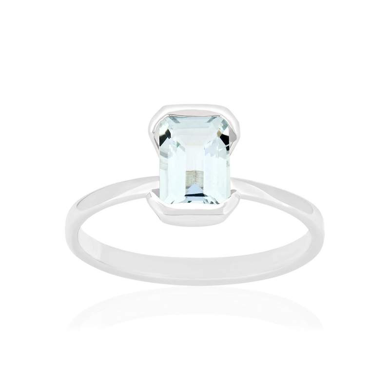 Bague or 375 blanc topaze bleue traitée - vue 1