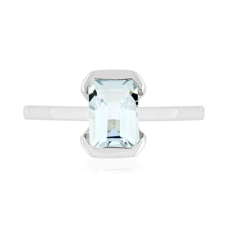 Bague or 375 blanc topaze bleue traitée - vue 3