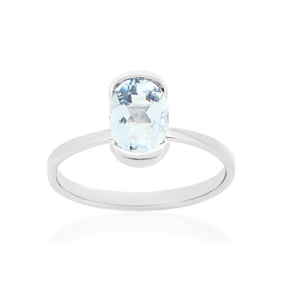 Bague or 375 blanc aigue marine