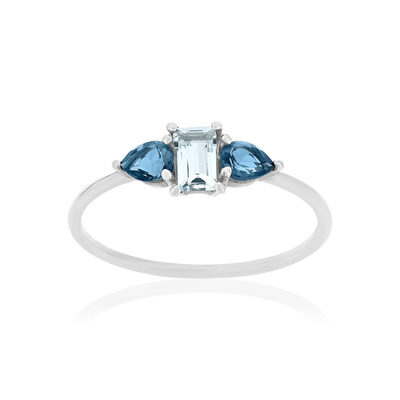 Bague or 375 blanc topazes bleues traitées - vue 1