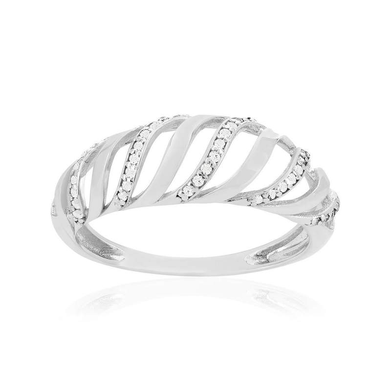Bague or 375 blanc diamants - vue 1