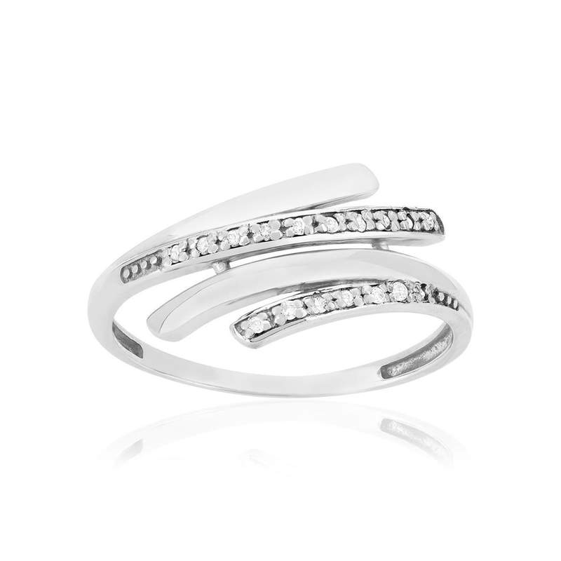 Bague or 375 blanc diamants - vue 1