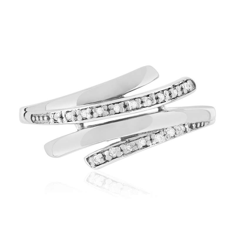 Bague or 375 blanc diamants - vue 3