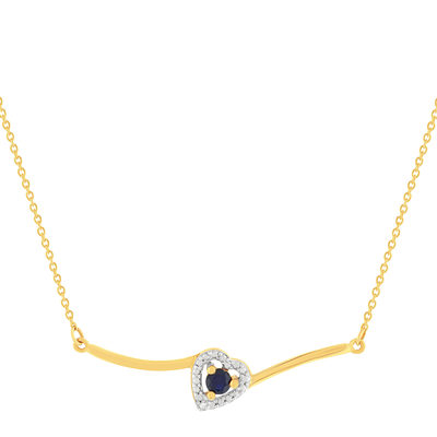 Collier or 375 jaune coeur saphirs et diamant 45cm - vue 1