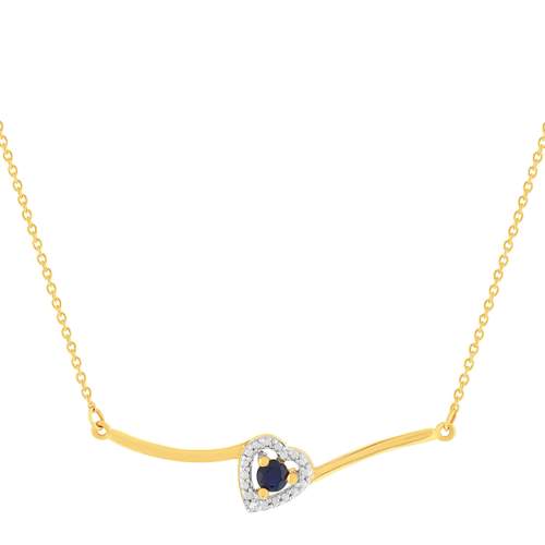 Collier or 375 jaune coeur saphirs et diamant 45cm