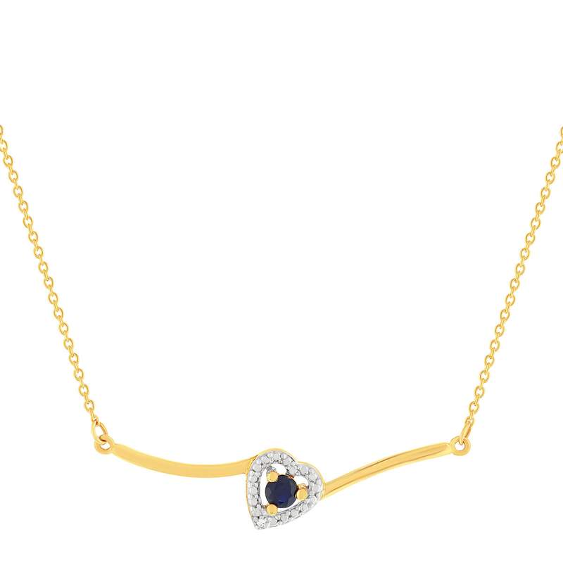 Collier or 375 jaune coeur saphirs et diamant 45cm - vue 1