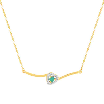 Collier or 375 jaune coeur émeraudes et diamants 45cm