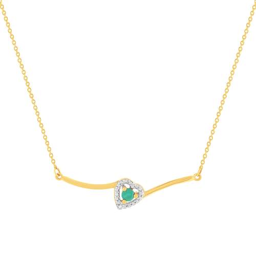 Collier or 375 jaune coeur émeraudes et diamants 45cm