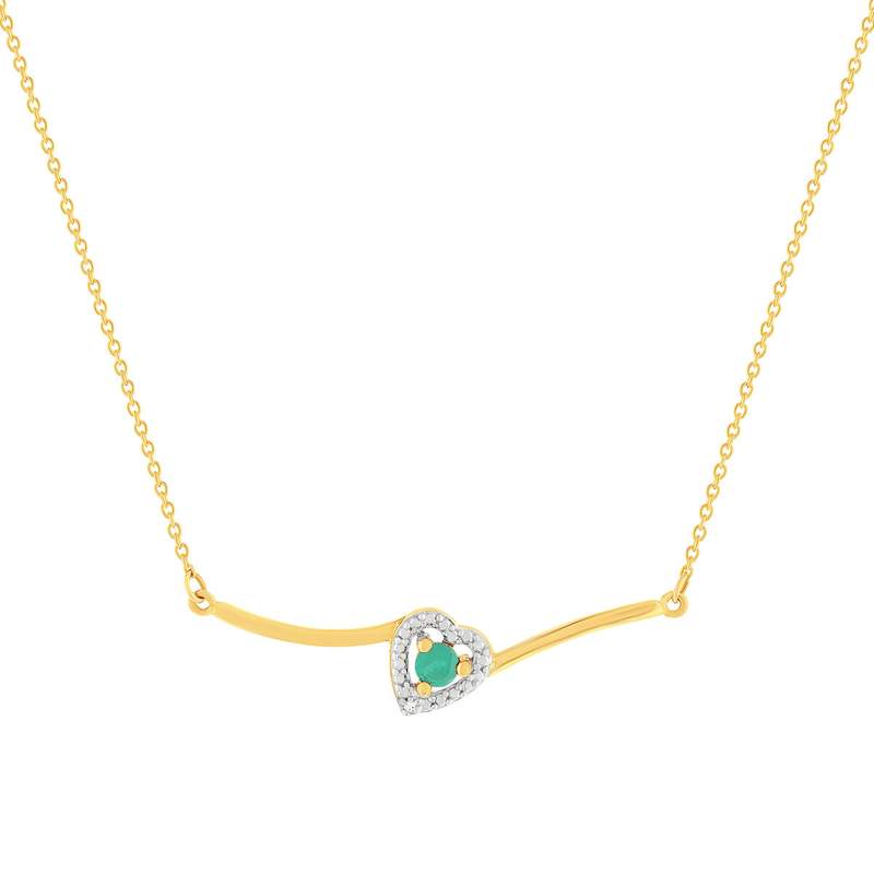 Collier or 375 jaune coeur émeraudes et diamants 45cm - vue 1