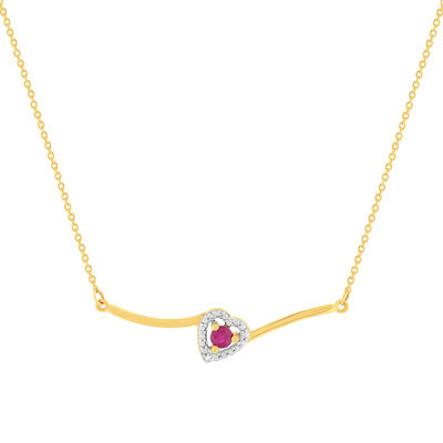 Gold necklace 375 yellow heart ruby and diamonds 45cm - view 1