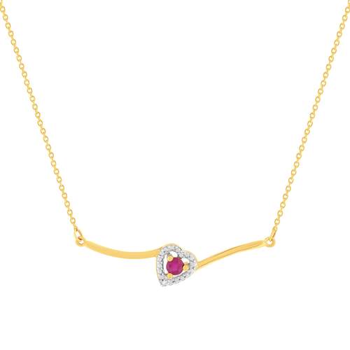 Collier or 375 jaune coeur rubis et diamants 45cm