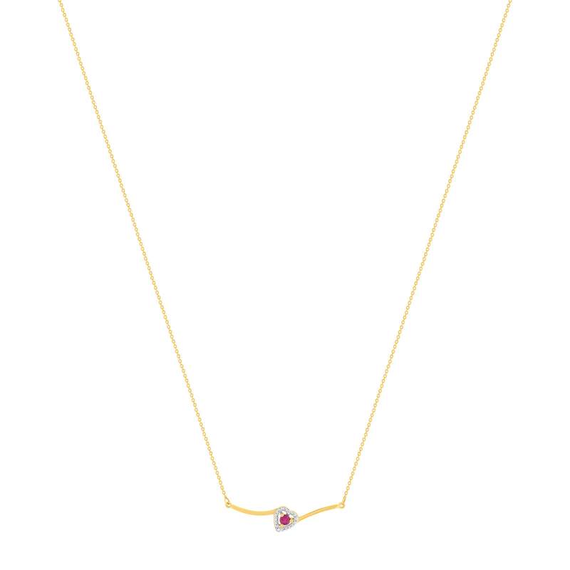 Gouden collier 375 geel hart robijn en diamanten 45cm - zicht 2