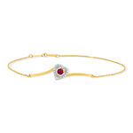Bracelet or 375 jaune coeur rubis et diamants 18cm - vue 1