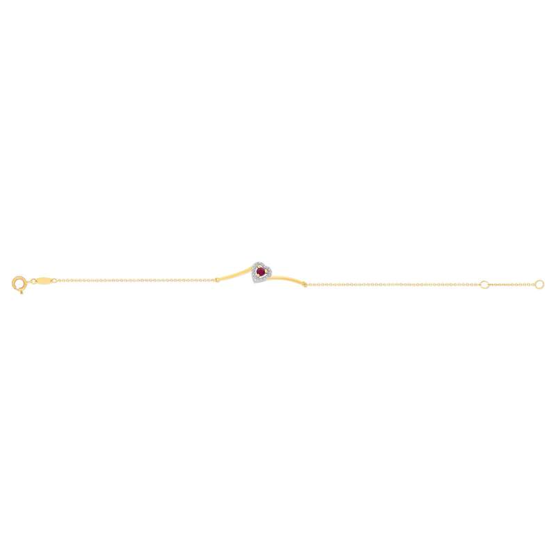 Bracelet or 375 jaune coeur rubis et diamants 18cm - vue 2
