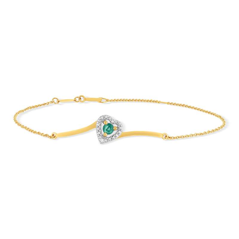 Bracelet or 375 2tons coeur émeraude et diamants 18cm - vue 1