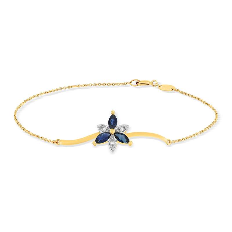 Bracelet or 375 2tons fleur saphirs et diamants 18cm - vue 1