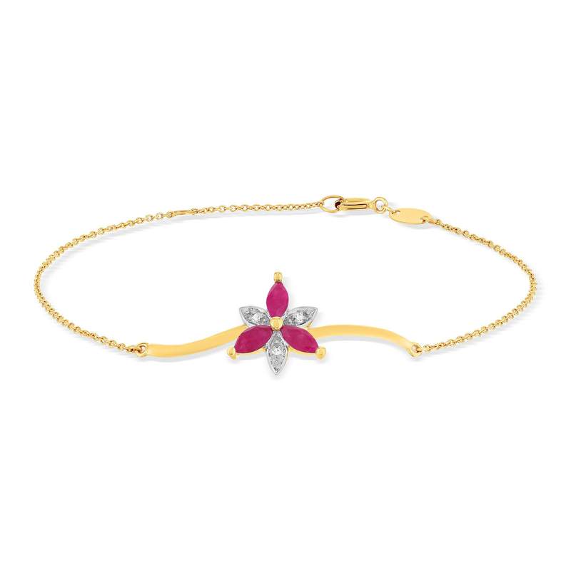 Armband van 375 goud in twee tinten met robijnbloem en diamanten, 18 cm - afbeelding 1