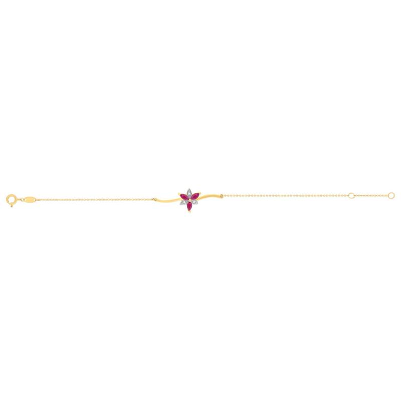 Gouden armband 375 2ton robijn bloem en diamanten 18cm - bekijk 2