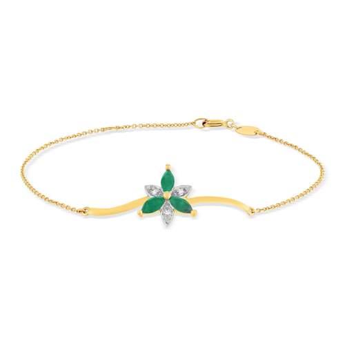 Gouden armband 375 2ton bloem smaragden en diamanten 18cm