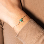 Gold bracelet 375 2tons flower emeralds and diamonds 18cm - view worn 1