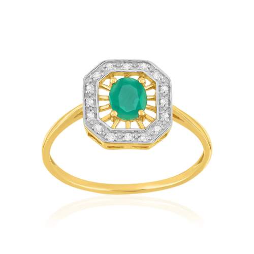 2-tone smaragd en diamanten ring in 375 goud