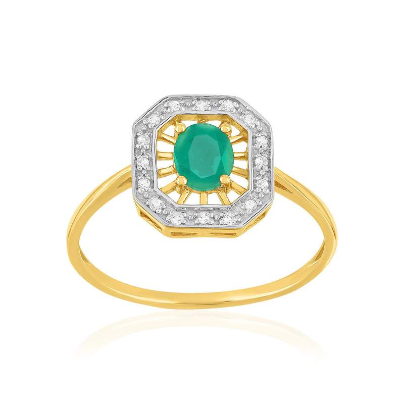 Bague or 375 2 tons émeraude et diamants - vue 1