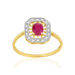 Bague or 375 jaune rubis et diamants - vue 1