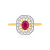 Bague or 375 jaune rubis et diamants - vue V3