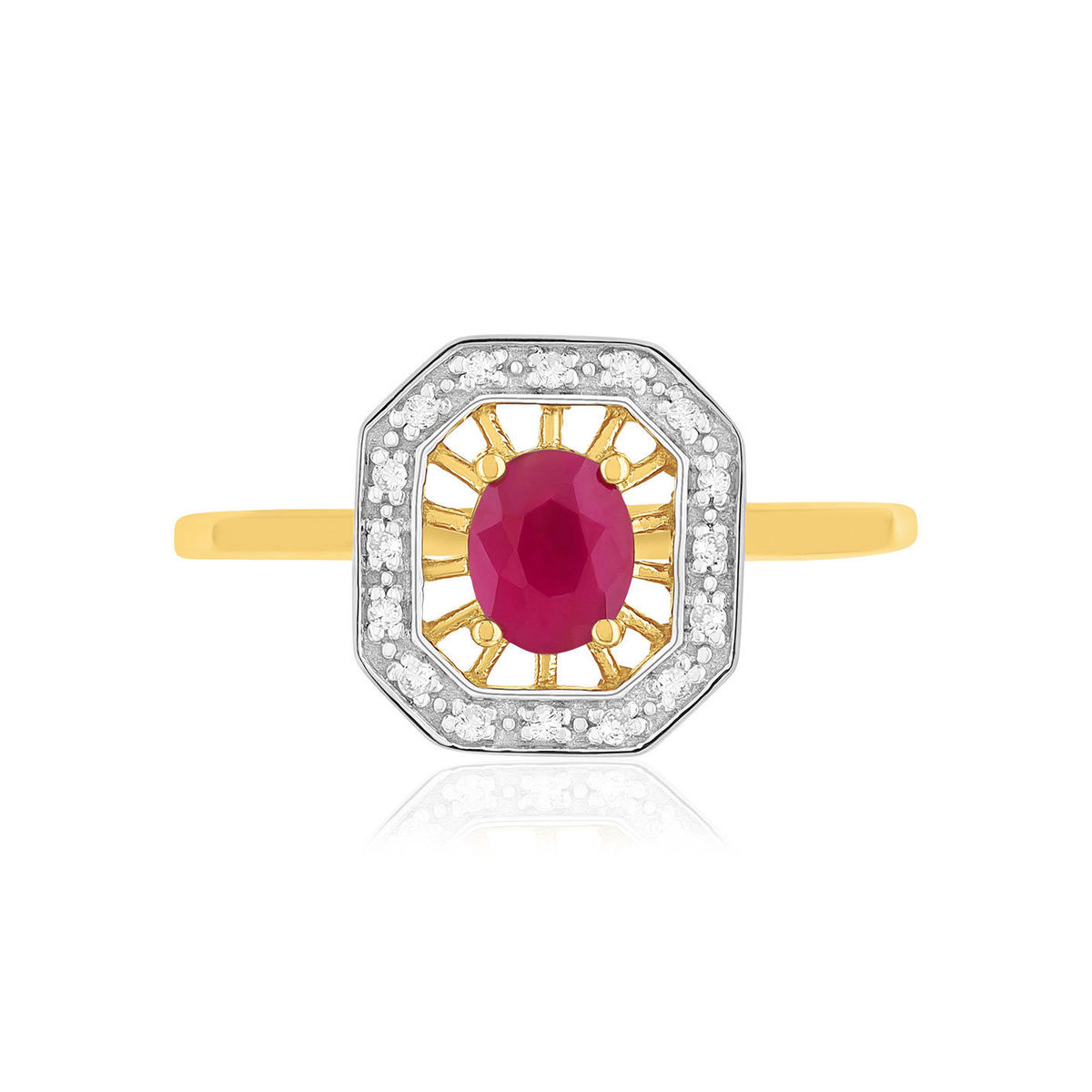 Bague or 375 jaune rubis et diamants - vue 3