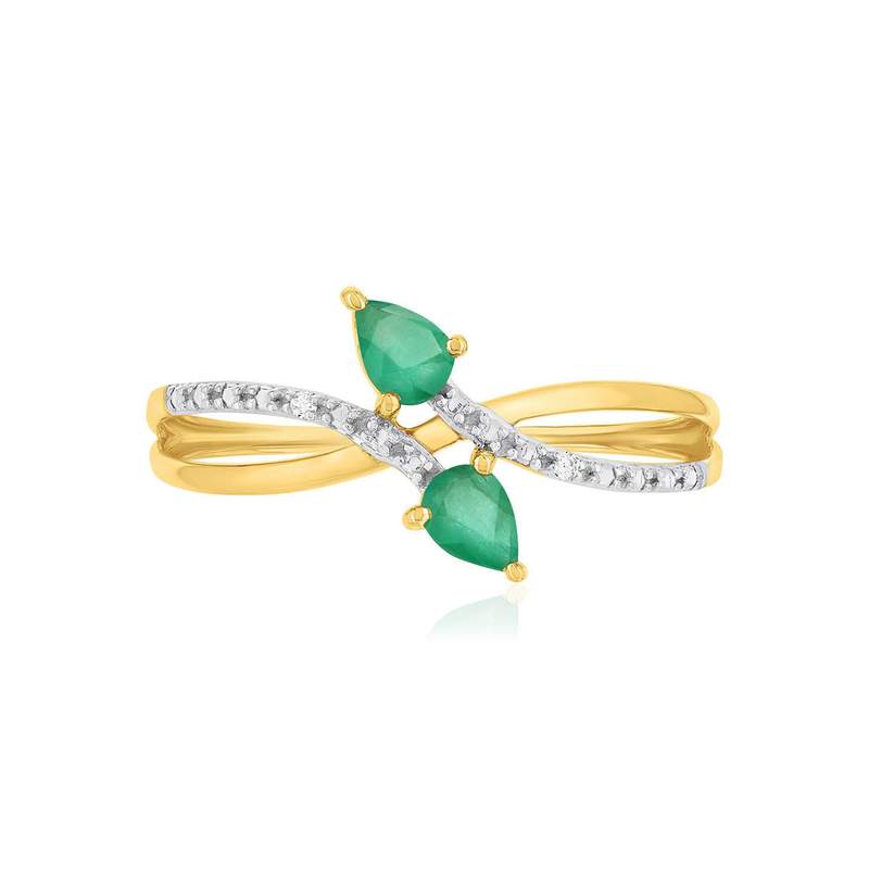 Bague or 375 jaune émeraudes et diamants - vue 3
