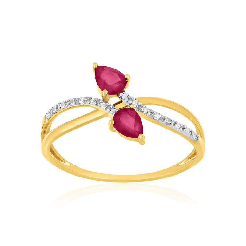 Bague or 375 2 tons rubis et diamants - vue 1