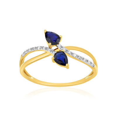 Bague or 375 jaune saphirs et diamants