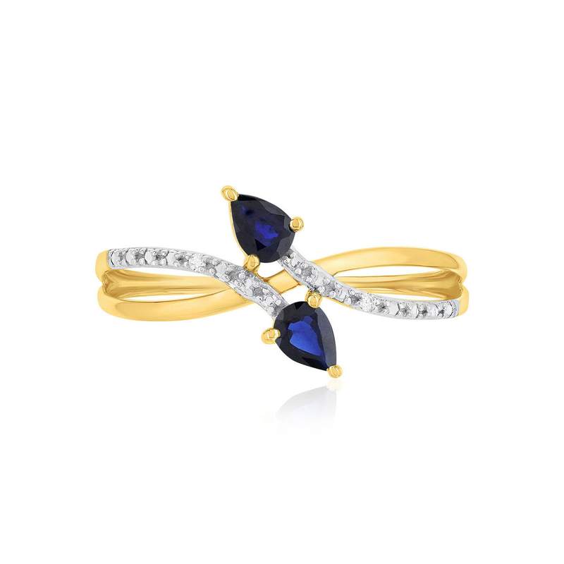 Bague or 375 jaune saphirs et diamants - vue 3