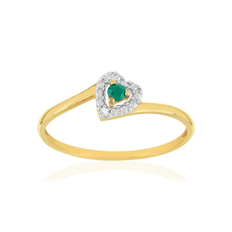 Bague or 375 2 tons coeur émeraude et diamants - vue 1