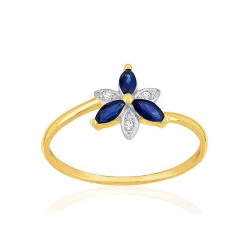 Bague or 375 2 tons fleur saphirs et diamants