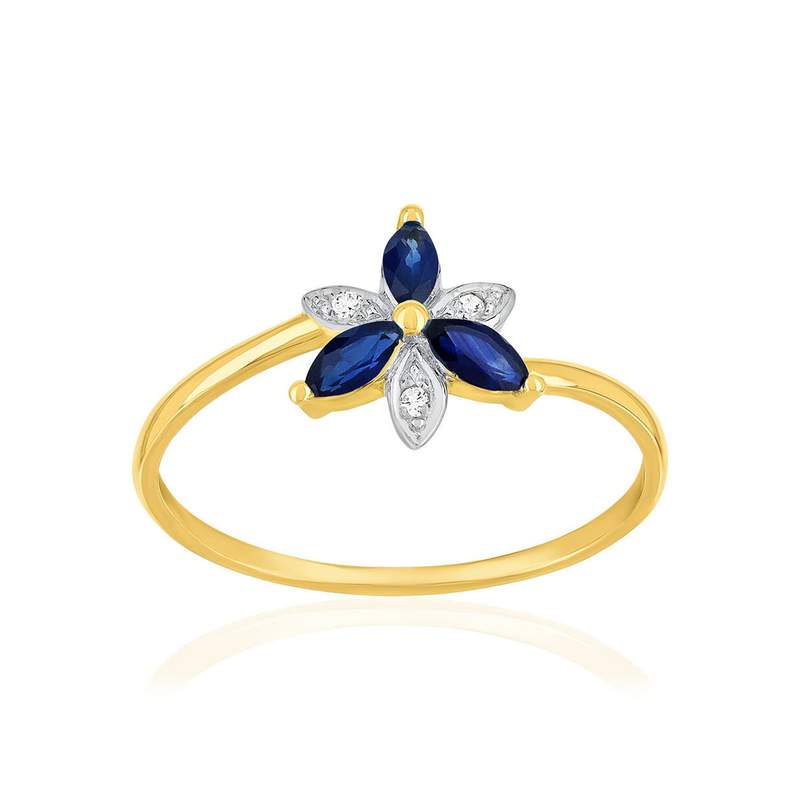 Bague or 375 2 tons fleur saphirs et diamants - vue 1