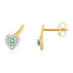 Boucles d'oreilles or 375 jaune coeur émeraudes et diamants - vue 1
