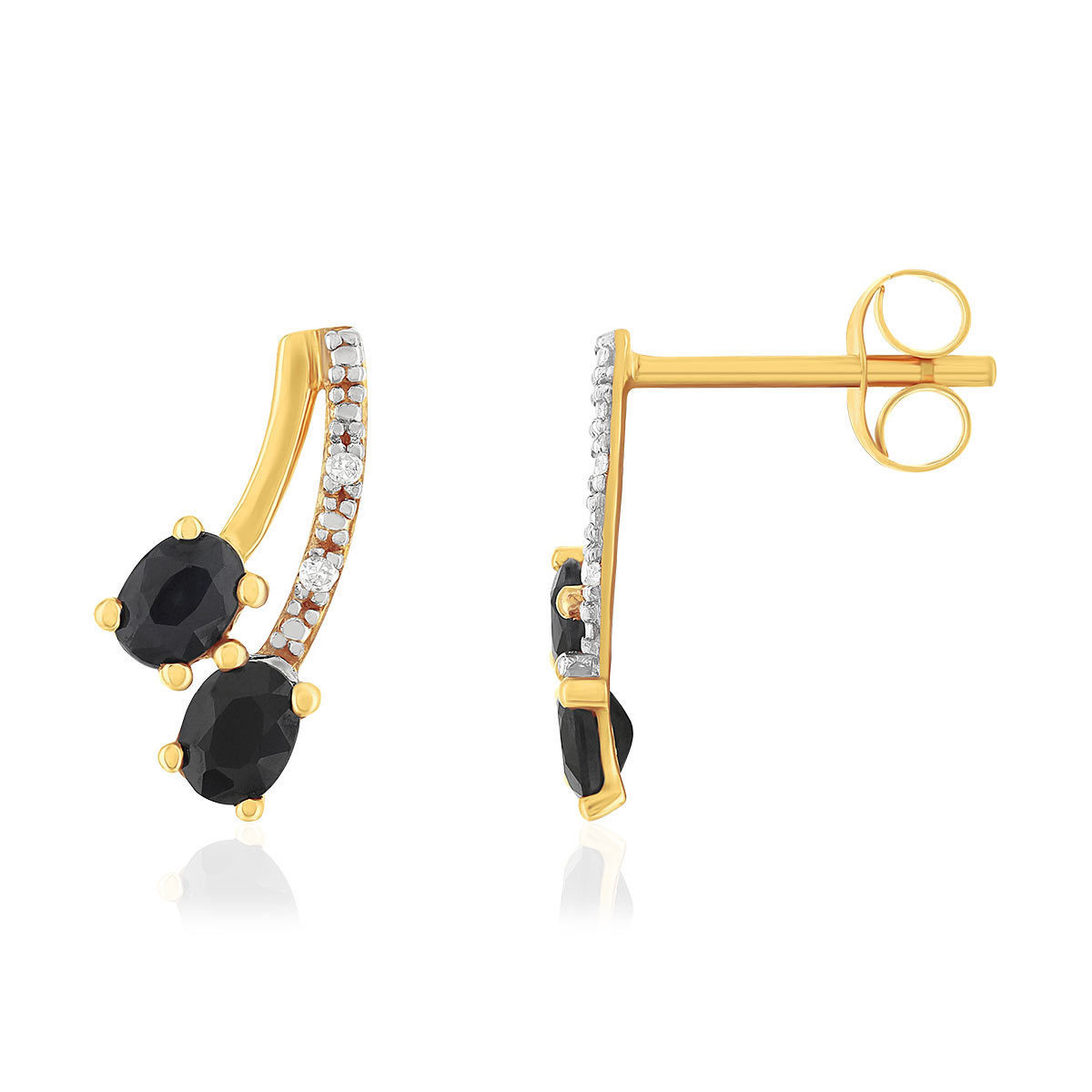 Boucles d'oreilles or 375 jaune saphirs et diamants